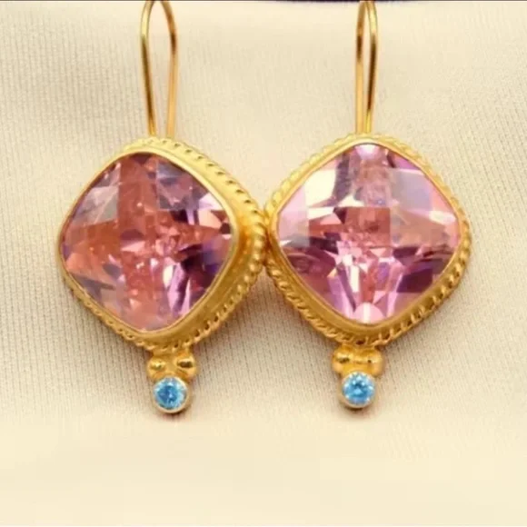 Vintage Gold Pink Earrings - Picture 3 of 7
